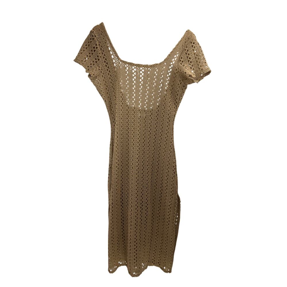 Oneill Beige Crochet Short Sleeve Maxi Swim‎ Coverup M Beachy Cruise Vacation